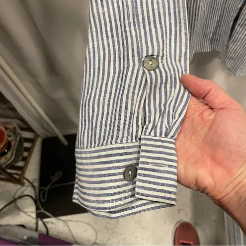 Karen Kane Vintage 80’s-90’s classic blue white stripe linen blouse luxury