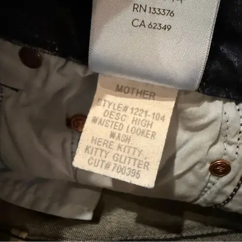 Mother Denim High Waisted Looker Jeans in Here Kitty, Kitty Glitter Racer Sz 25 Blue