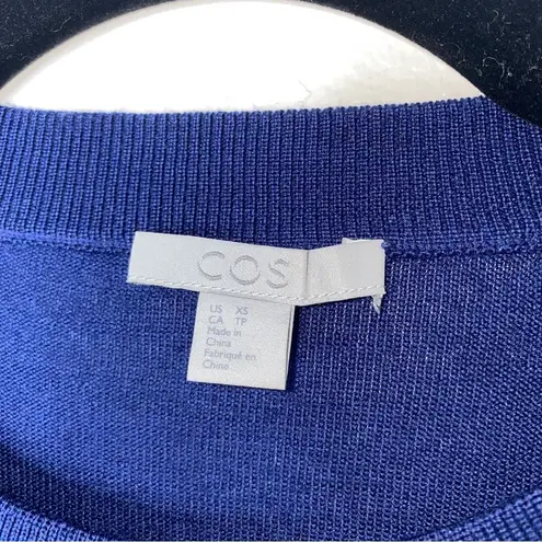 COS  Navy Blue Frilly Ruffle 100% Wool Crew Neck Sweater XS