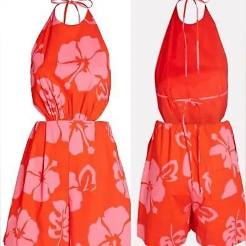 STAUD Georgia Floral Cotton Romper Red Size 8
