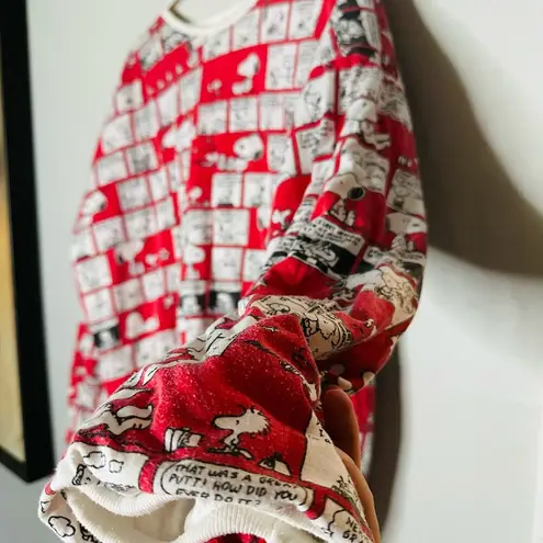 Vintage Red White Striped Double Sided Snoopy Reversible Sweatshirt Size Large