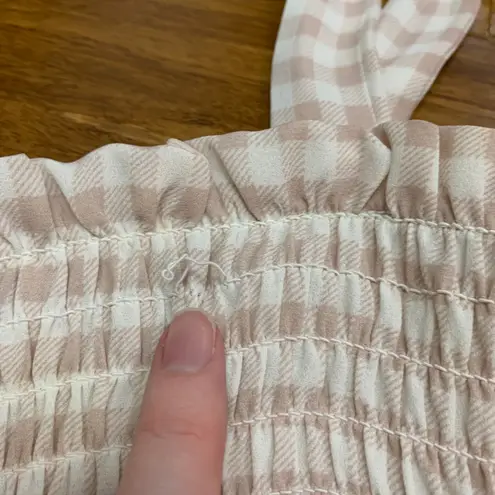 Altar'd State Gingham Smocked Tiered Sundress Tie Strap Pink White Women Size S