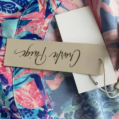 Charlie Paige Floral Summer Mini Dress Women M Blue Pink Pleated Round Neck NWT