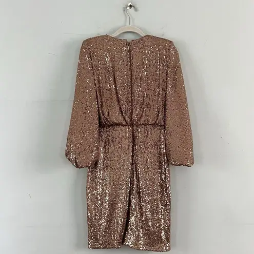 Vince Camuto NWT  Jewel Neck 3/4 Length Ballon Sleeve Gold Copper Sequin Dress