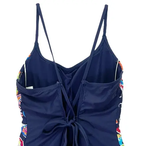 Anne cole NWT Paisley Pom Lace-Up One Piece Swimsuit Navy Blue Multi Size 14