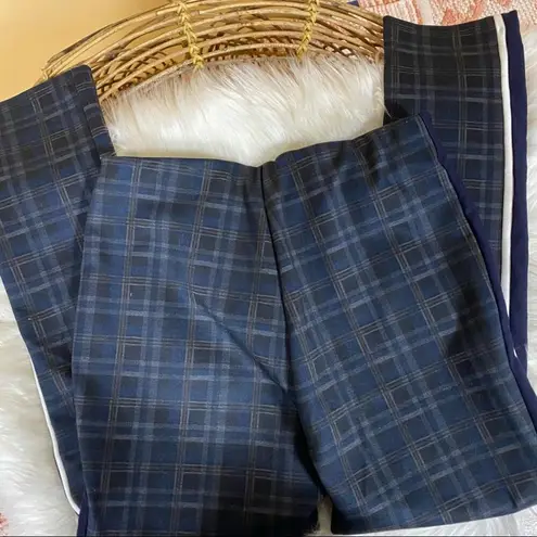 Lea & Viola 🛍️ High Rise Navy Blue Plaid Tapered Skinny Stripe Pants Size S