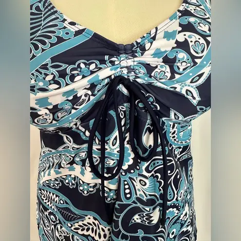 Source Unknown Blue and White Tie Front Swimwear Tank Top (766)