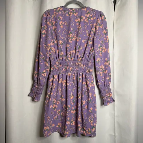 WAYF Purple Floral Surplice Long Sleeve Mini Dress Medium