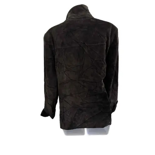 Lord Taylor Black Suede Button Up Collared Long Sleeve Jacket Large Brown