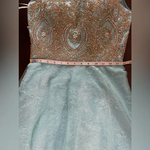 MAY QUEEN WOMEN’S BEADED BATEAU SWEETHEART LONG PROM DRESS AQUA MQ1293 Sz 8 NWT Blue