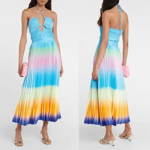 Jonathan Simkhai Annita halterneck pleated midi dress Aqua Ombré NWT Size 8 Blue