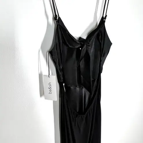 Ba&sh NEW Sz XS Ninon Satin Midi Slip Dress Open Back Cut Out Black