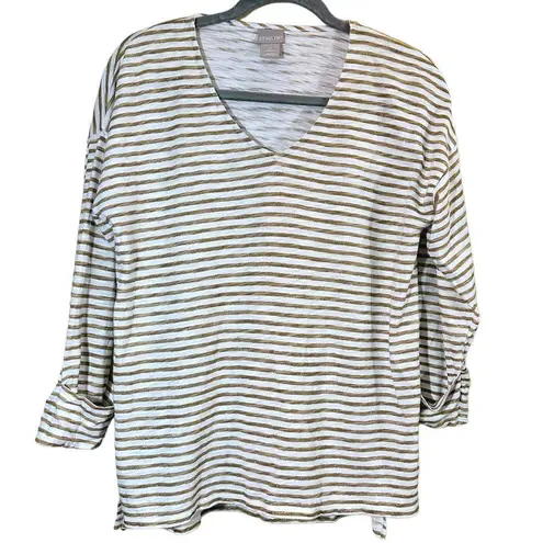 Chico's Chico’s Gold Sparkle Striped V-Neck Top Size XS