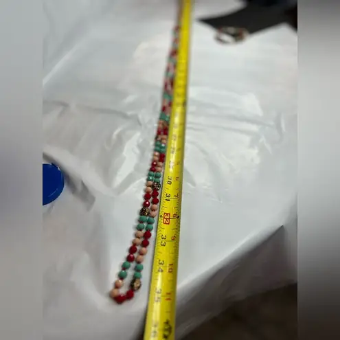 Red Green Cream Gold and Leopard beaded Necklace and Bracelet Set