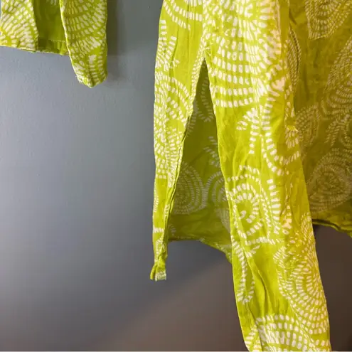 Hiho Top 100% Cotton Beach Cover Up/ Tunic in Green & White Pattern Sz L EUC Size L