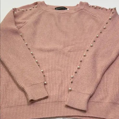 Commonwealth Pink Sweater with Pearl Accents Size L