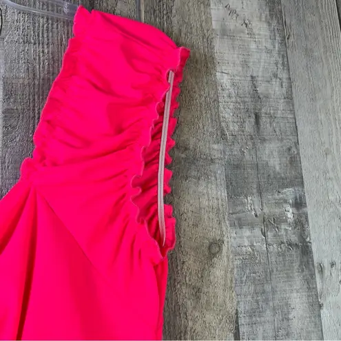White Birch XL Cropped Neon Pink Tank Top w/Ruched Front & Tie