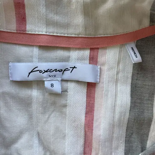 Foxcroft NYC Women’s 8 Button Front Blouse Cotton Linen 3/4 Sleeves Striped Top