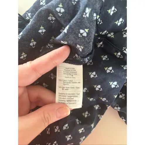 JCREW Point Sur embroidered block print peasant top Navy Women’s Size XS