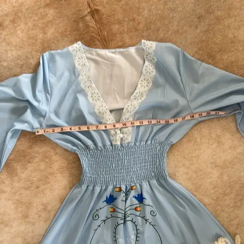 None Blue bohemian Tassle fringe Maxi Dress with birds