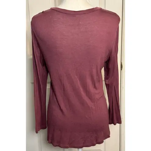 Active USA Plum Colored Long Sleeve Tee, Cross Front, Rayon/Spandex, L Purple Size L