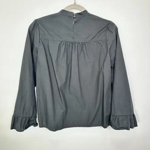 Maeve Anthropologie Black Mock Neck Ruffle Hem Poplin Cotton Blouse Size 4