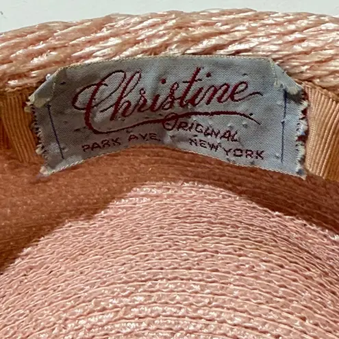 Christine Original New York Straw Cloche Hat Pink Ribbon Accent