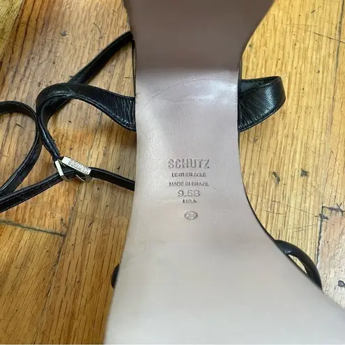 Schutz Black Leather Strappy Platform Heel Sandals Size 9.5