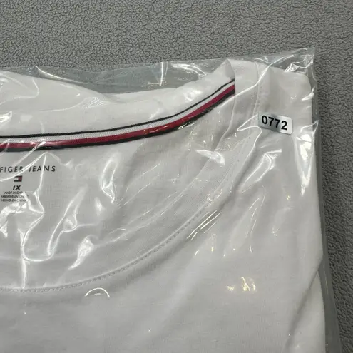 Hilfiger Jeans Shirt 1X Womens White Short Sleeve Logo Graphic Tee Shirt Vintage