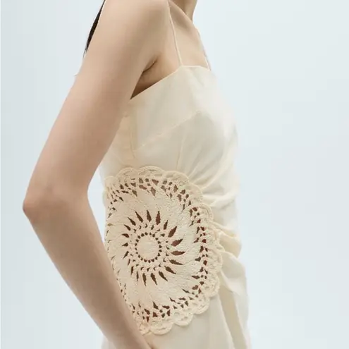 Mango  Linen Blend Dress with Openwork Flowers
