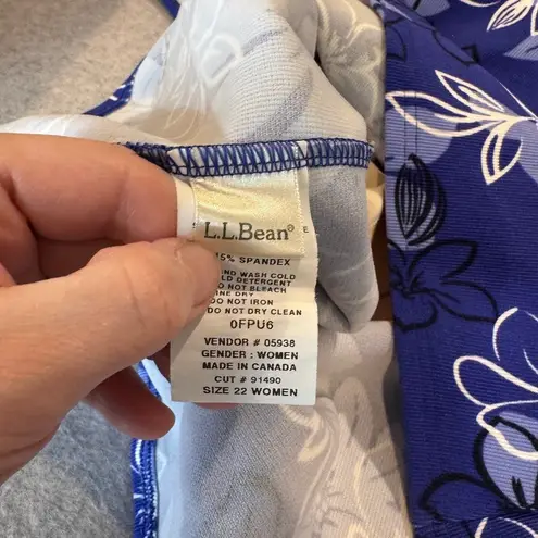 L.L.Bean Floral Swim Tankini Top Swimsuit Blue White Casual Comfort Size 22