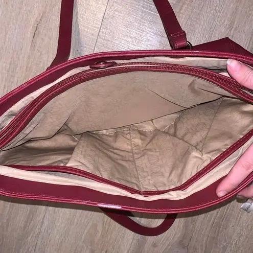 Dark Red faux leather Handbag Large Multi Compartment