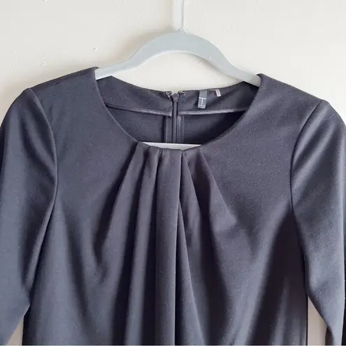 Tahari Pleated Front Long Sleeve Shift Mini Dress in Black, Size 4