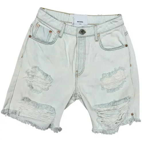 One Teaspoon  Longline Trucker Denim Shorts, Size 26, NWT, White Ripped Shorts - Image 2