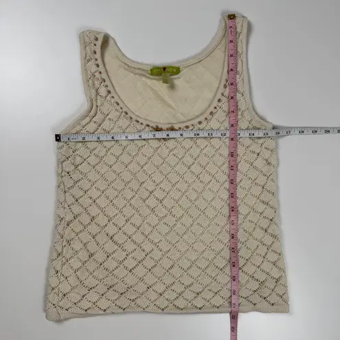 Sigrid Olsen Cream Knit Beaded Cami Tank Top Size Medium Y2K Boho Cottagecore