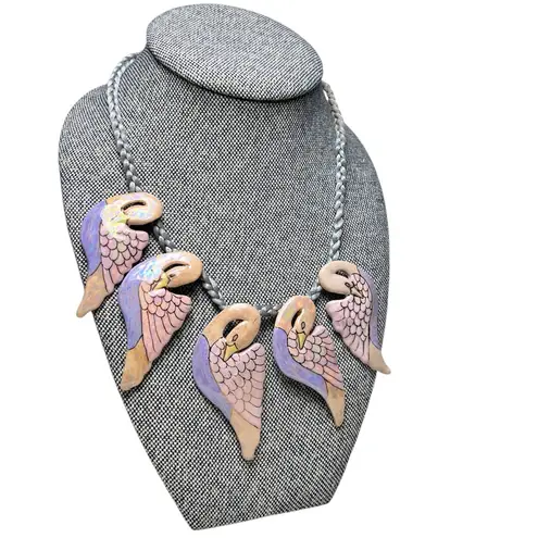 Paty Antúnez Five Swan Pendant Necklace 1980s Vintage Artisan Jewelry AS IS Pink