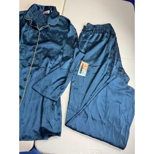 Soft Sensations 2X Pajama Set Womens Blue Gold Trim Sleepwear Loungewear Size XXL