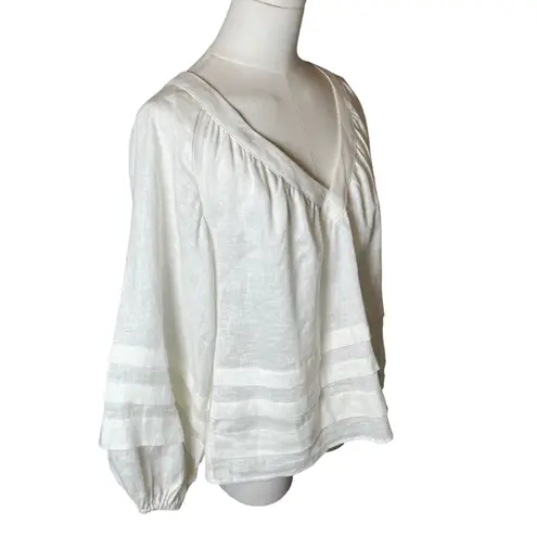 Esmaee 100% Linen Glow Blouse XS White Balloon Sleeve Peasant Top Coastal Chic