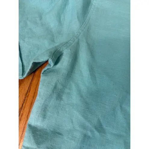 Orvis Vintage Short Sleeve Linen Cotton Blend Button Front Shirt Teal Blue Sz 6