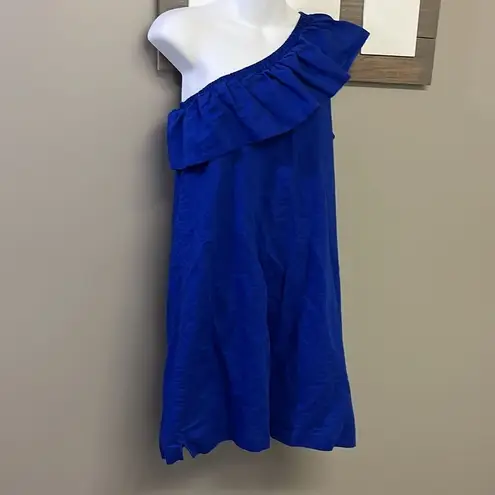 J.Crew  Royal Blue Ruffled One Shoulder Lined Sundress with Side Slits- Large