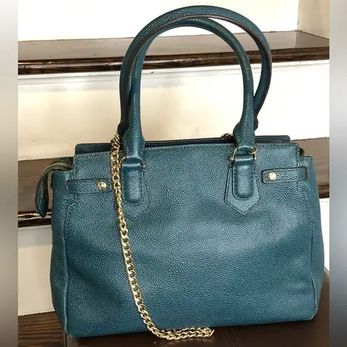 Henri Bendel CARLYLE Caviar Tumbled Teal Leather Satchel Bag with Original Strap