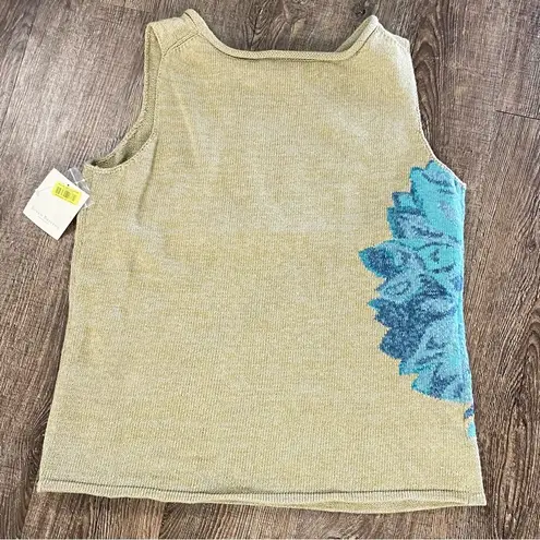 Susan Bristol Vintage Sweater Vest Women L Tan Blue Flower Pullover Grannycore