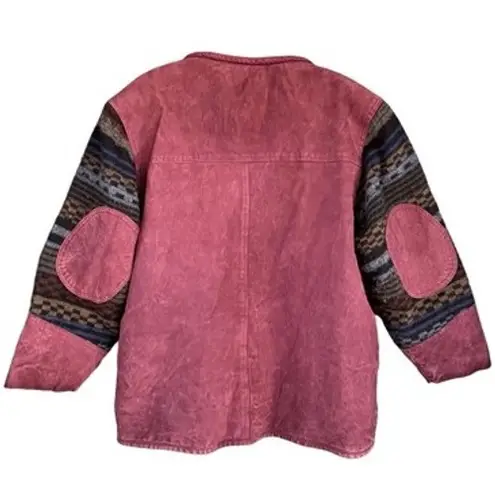 ADA Western Aztec Sherpa Lined Jacket Coat Boho Southwestern Faux Suede Yoke M Red Size M