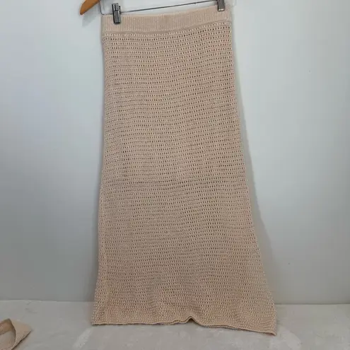 House Of Harlow 1960 2pc Set Crochet Knit Crop Top Skirt Fringe Beige size S Tan