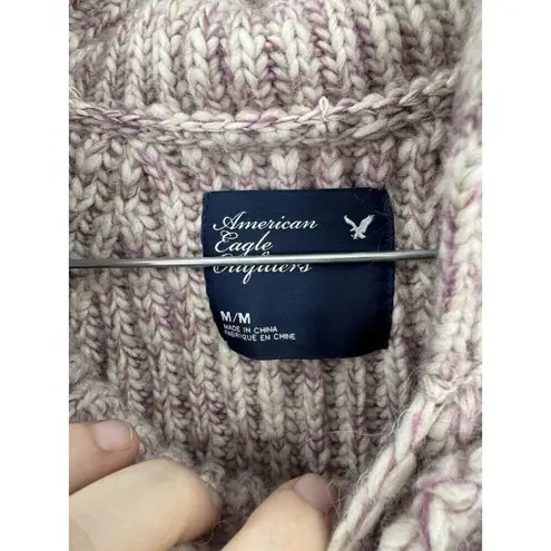 American Eagle  Sweater Women Medium Purple Cream Knit Double Breasted Wool‎ Yak
