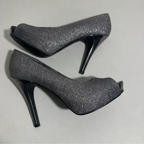 Worthington  Open Toe Silver Bling‎ Glitter Pump Shoes 9