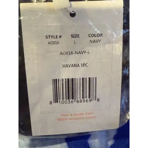 ANDIE NWT Havana Empire Waist One Piece Swimsuit Removable Cups L Navy Blue