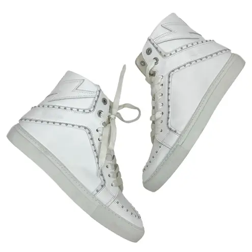 Zadig & Voltaire High Flash Studded Leather High Top Sneaker White Size 40