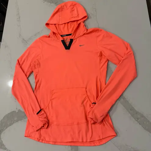 Nike  DriFIT Running VNeck Long Sleeve Pullover Hoodie Womens Medium Coral Orange