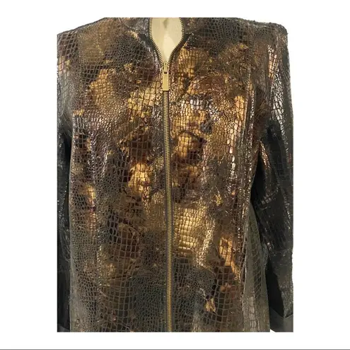 Reversible Faux Black Leather Moto & Animal Print Lightweight Jacket Black Size M